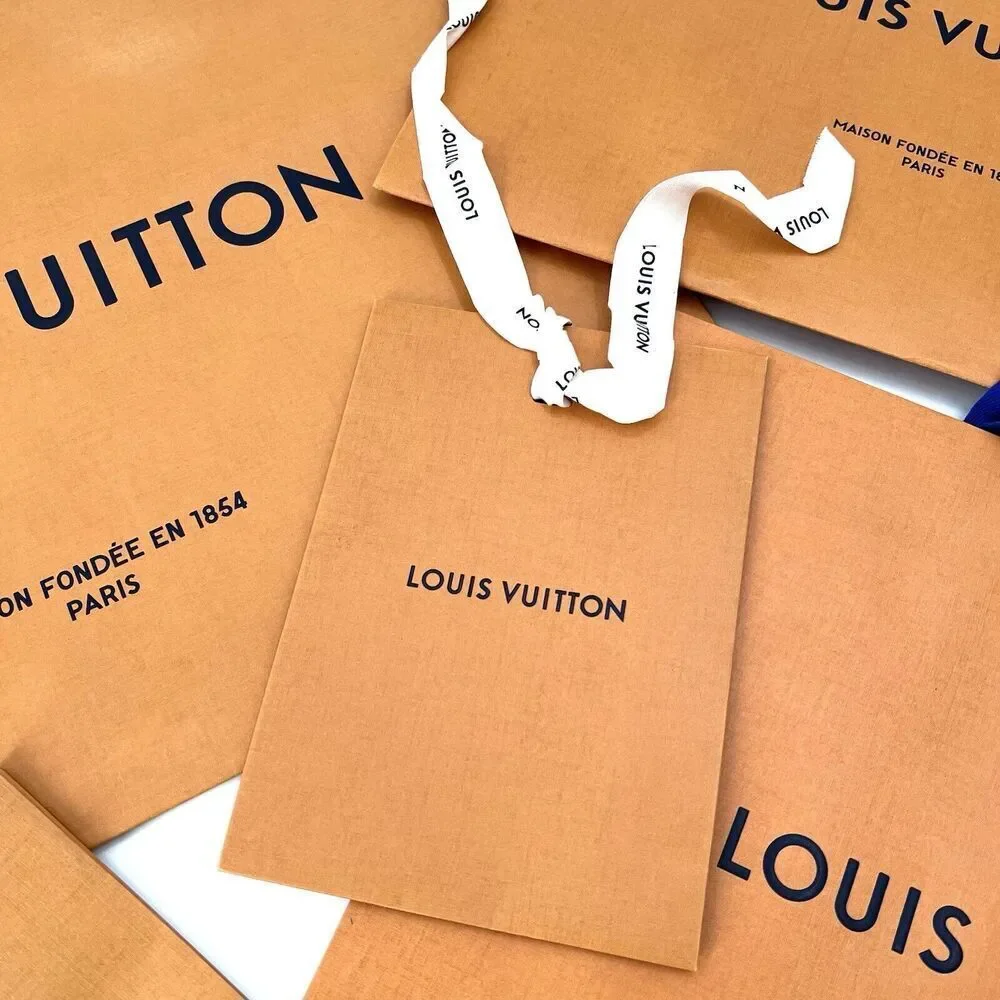 Louis Vuitton LOT Various Sizes Orange Gift Tote Bags & Card With Ribbon
